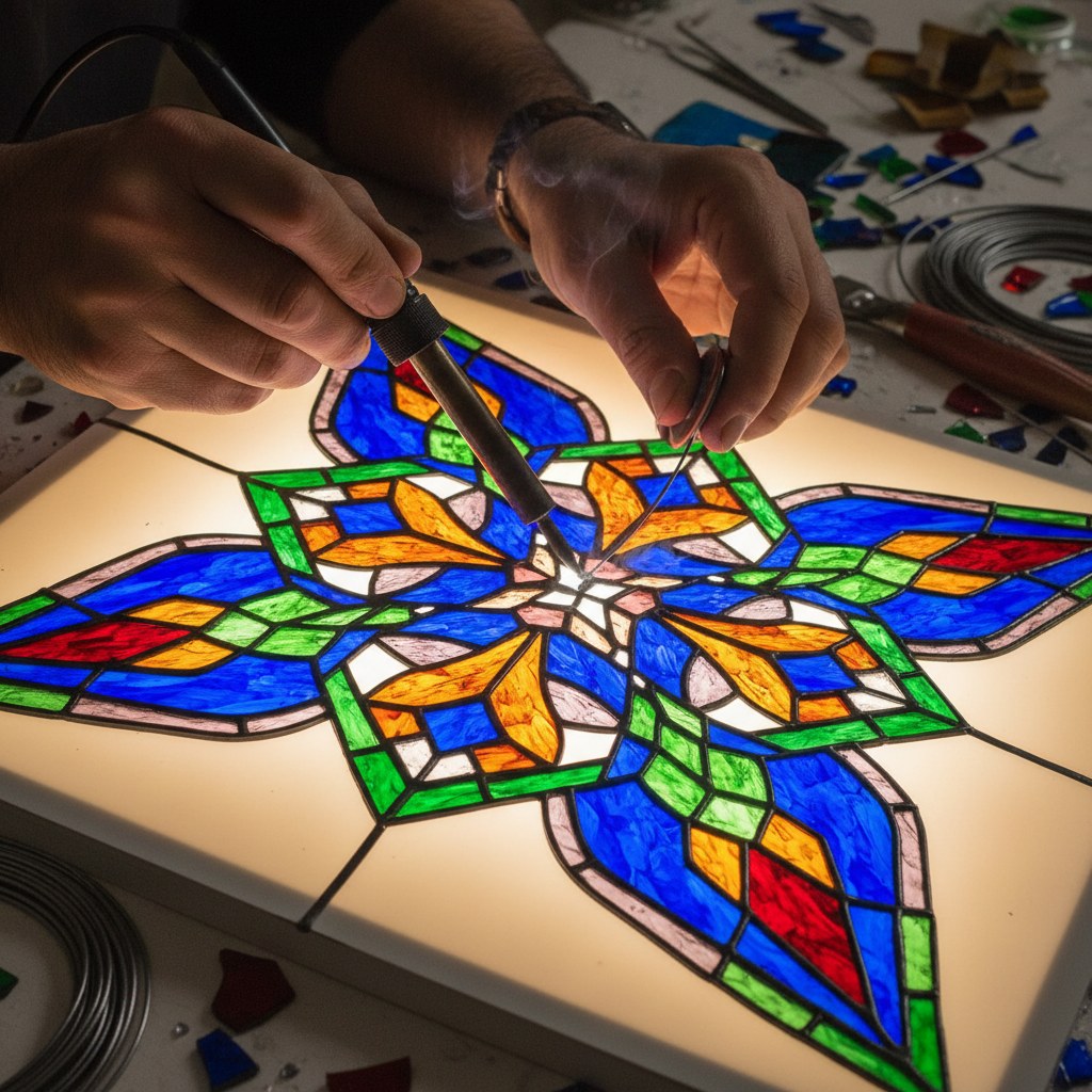 Vitray tekniği — kurşun profil ve renkli cam panel
